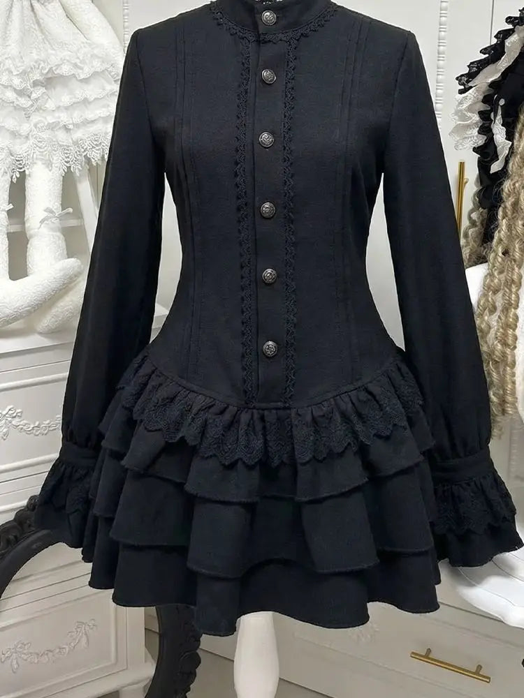 Winter Gothic black Slim Lolita Dress Women Aesthetic Y2k Hot Girl Patchwork Elegant Dresses Female 2026 Design Hepburn Clothes