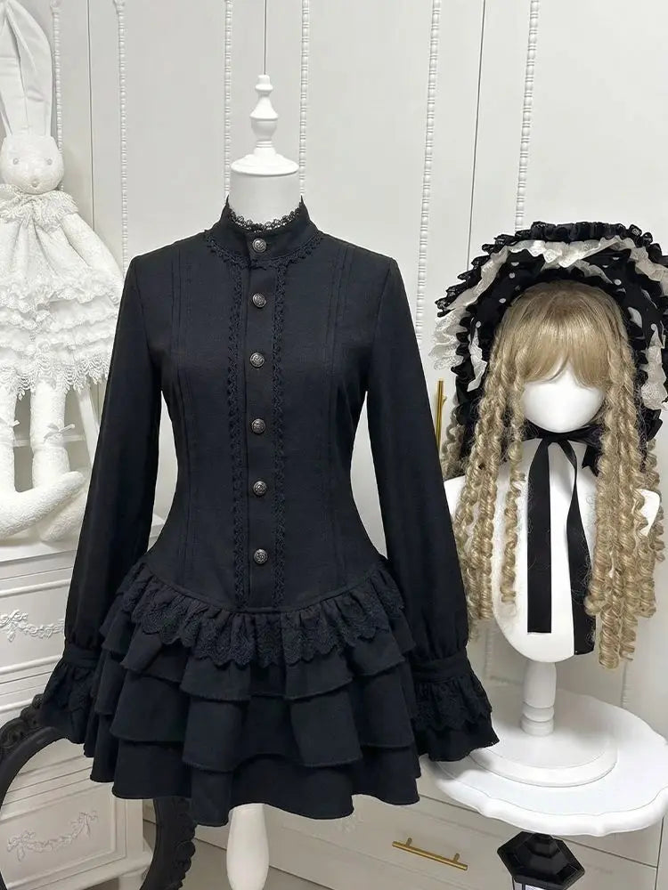 Winter Gothic black Slim Lolita Dress Women Aesthetic Y2k Hot Girl Patchwork Elegant Dresses Female 2026 Design Hepburn Clothes