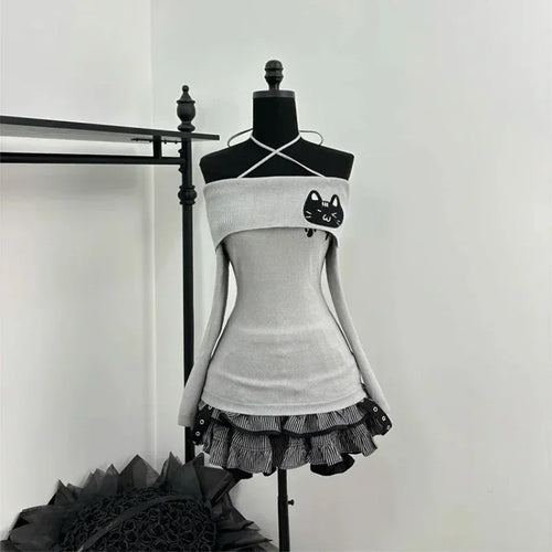Aesthetic Elegant Sexy Camisole Dress Women Casual Y2k Crop Tops+ Lace Vintage Chic Vest Female Autumn Korea Style Retro Outfits