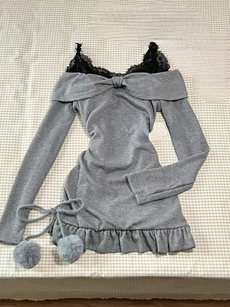 Aesthetic Elegant Sexy Camisole Dress Women Casual Y2k Crop Tops+ Lace Vintage Chic Vest Female Autumn Korea Style Retro Outfits