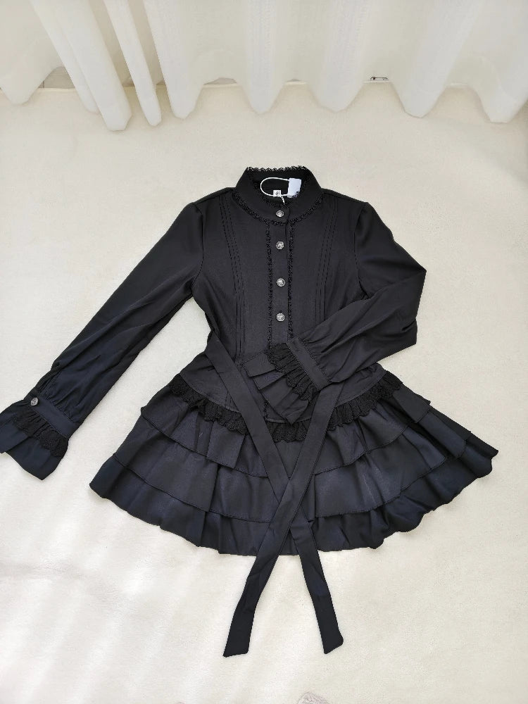 Winter Gothic black Slim Lolita Dress Women Aesthetic Y2k Hot Girl Patchwork Elegant Dresses Female 2026 Design Hepburn Clothes